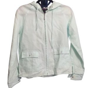LILY STANHOPE Sea Glass Green Lightweight Linen Zip Front Hooded Jacket